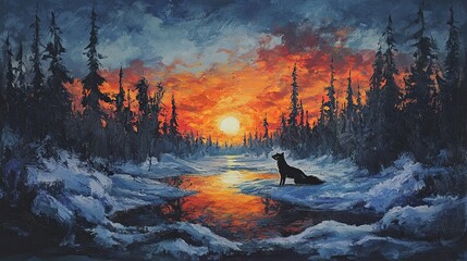 Arctic Fox Sunset Calm Wildlife Print: Winter Scenery Polar Animal 