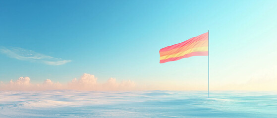 Flag in Snowy Landscape.