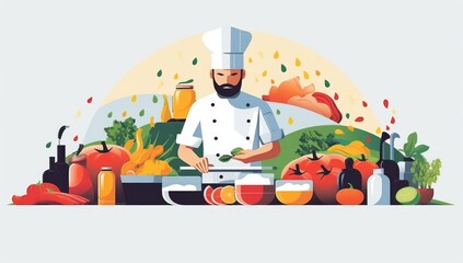 Fototapeta premium A Chef Preparing a Delicious and Healthy Meal with Fresh Ingredients