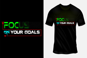 Focus on Your Goals Motivational Black T-Shirt Design with Stylish Typography and Bold Graphics