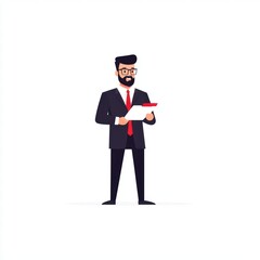 Professional Cartoon Businessman Holding Document in Modern Graphic Style