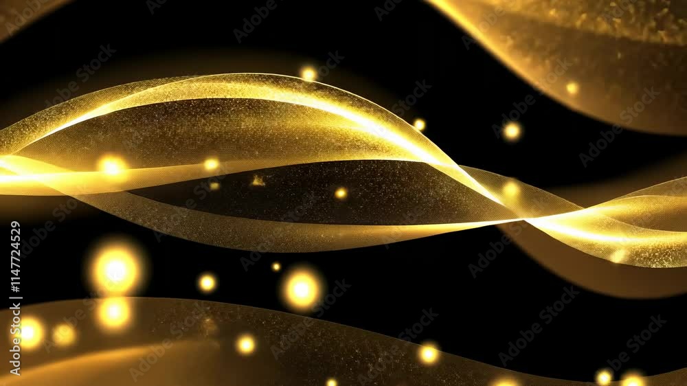 Fototapete mesmerizing video with swirling golden light trails and sparkling particles on deep black. elegant a