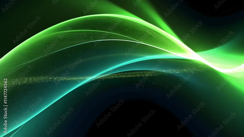Fototapete smooth flowing green light waves on a dark background create futuristic energy. vibrant, sleek desig