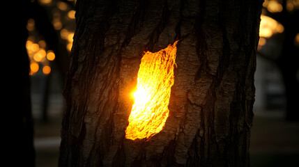 Fototapeta premium Sunset Glowing Through Tree Bark Illustration