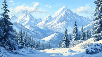 peak evening mist landscape natural view of mountain, A realistic painting showcasing a majestic mountain view, Outdoor landscapes with mountain textures with glowing snow.	