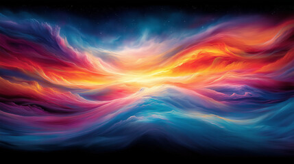 Obraz premium Abstract colorful cloudscape with a burst of light in the center..