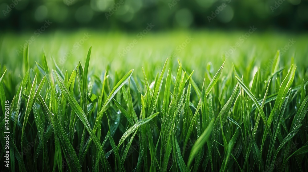 Poster a beautiful row of green grass tufts, arranged neatly, emphasizing the vibrant texture and freshness