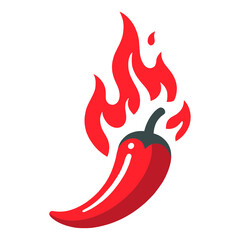 Red Hot Chili Pepper with Flames - Spicy Food Illustration for Culinary and Graphic Design