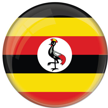 Uganda flag with glossy rounded button for football team and national emblem