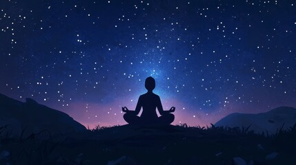 Woman Meditating Under Starry Night Sky - Peaceful Yoga Pose