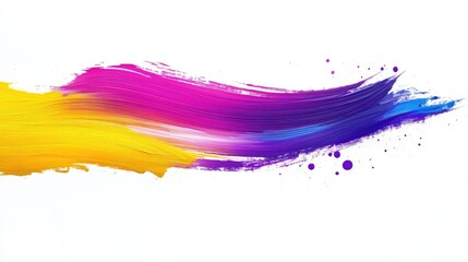 A creative brush stroke blends neon purple, yellow, and cyan into a smooth gradient, set against a clean white backdrop, showcasing vibrant artistic expression.