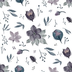 Seamless Pattern for moon flowers on dark. Night flowers. For printing on textile or packing paper, scrub-booking paper.