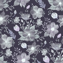 Seamless Pattern for moon flowers on dark. Night flowers. For printing on textile or packing paper, scrub-booking paper.