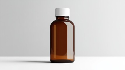 Studio Shot of Brown Glass Bottle with White Cap on Table