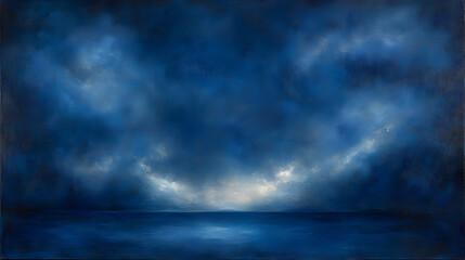 Obraz premium Serene Blue Abstract Painting: Night Sky and Ocean