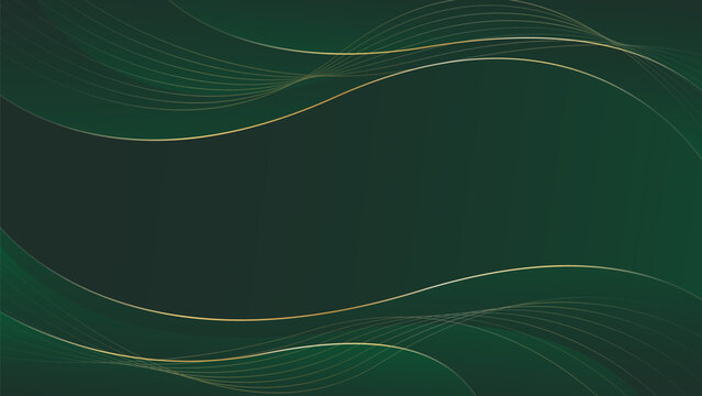Abstract emerald green luxury background with gold lines. Elegant wave modern wallpapers. Suitable for templates, banners, cards, sales, ads, events, awards, web and pages