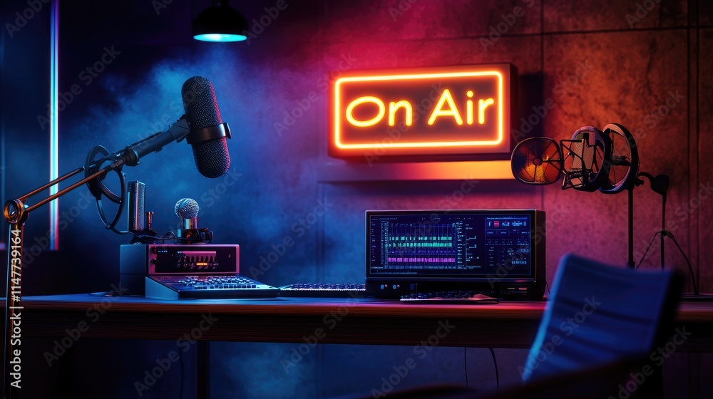 Poster a simple and stylish online radio studio with an 