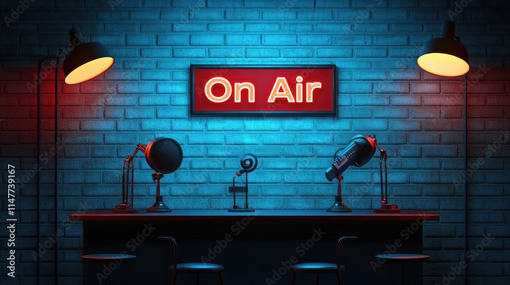 Poster a simple and stylish online radio studio with an 