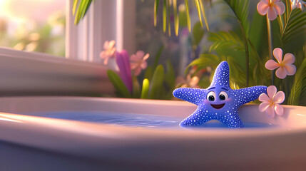 Adorable 3D Starfish in a Tub Illustration