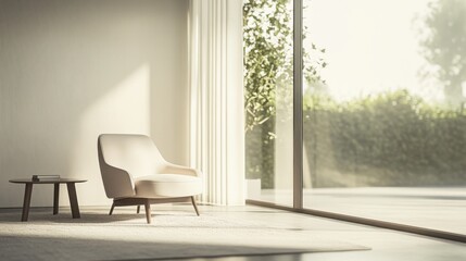 Obraz premium Minimalist modern living area with an open, uncluttered setup. Featuring clean lines and neutral tones