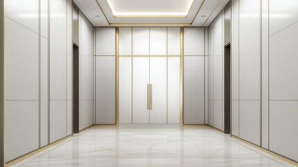 Fototapeta premium Modern luxury hallway with elevator and marble floor.
