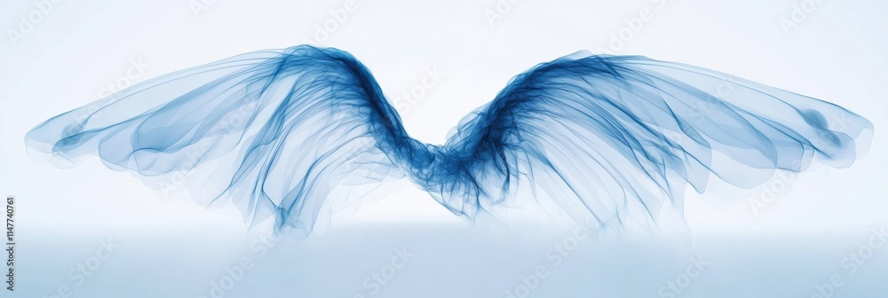 Aufkleber Blue translucent wings create a mystical and ethereal appearance against a light background in a surreal presentation. Generative AI
