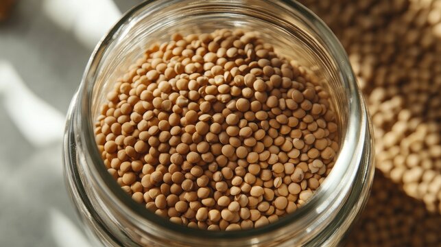 Close-Up of Colorful Lentils in Glass Jar Perfect for Culinary and Health Food Marketing
