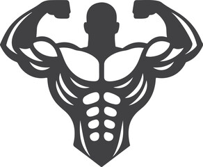 Muscular Bodybuilder Silhouette Flexing Biceps Strong Pose