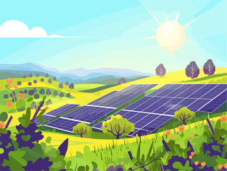Naklejka premium Solar Radiance: Captivating Vector Landscape of Photovoltaic Serenity