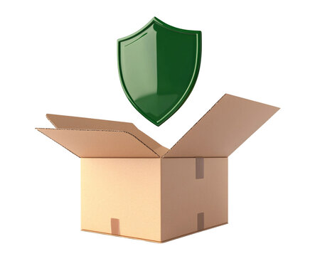 Open Cardboard Box with Green Shield above