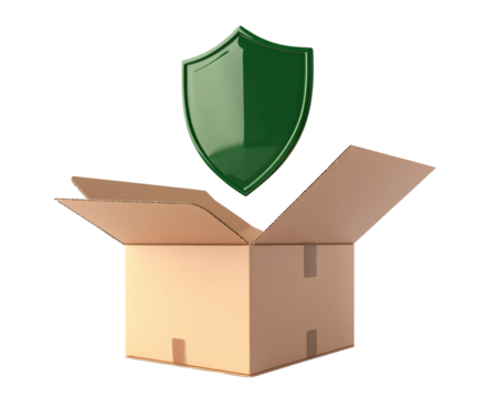 Open Cardboard Box with Green Shield above