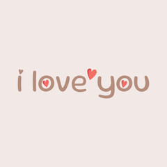 I Love You Typography with Hearts Illustration