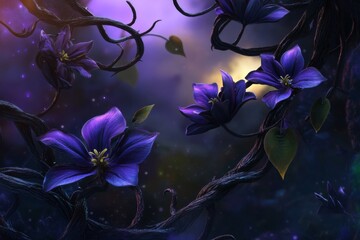 Enchanted Dark Forest: Night Blooming Purple Flowers