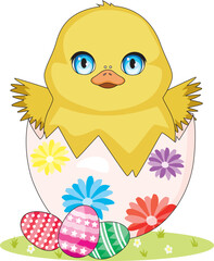 Easter chick hatching from egg vector