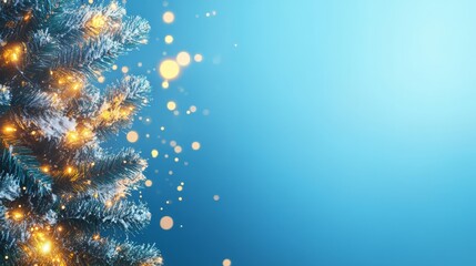 Holiday banner with glowing christmas lights in vibrant colors on a festive blue background

