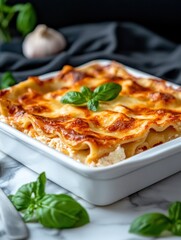 Delicious Vegetable Lasagna with Zucchini and Cheese Kitchen Counter Food Cozy Home Environment Top View Healthy Eating Concept