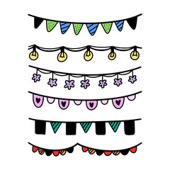 Decorative garlands in various colors and shapes for festive occasions or celebrations