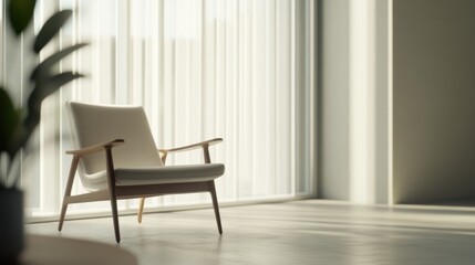 Fototapeta premium Minimalist modern living room with clean, elegant design. Featuring sleek furnishings and neutral tones