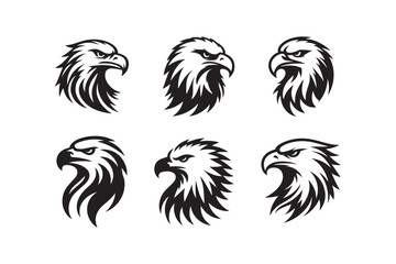 Set of Eagle head logo icon silhouette vector illustration