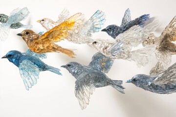 A Flock of Birds Sculptures Made of Recycled Glass