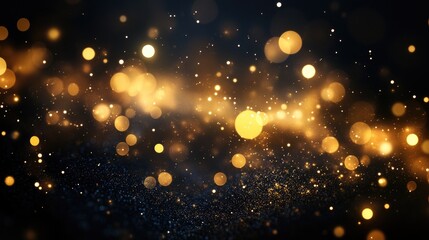 Glowing golden falling stars create bright trails of light across a deep black background, with soft bokeh circles adding to the magical ambiance.