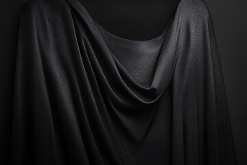 Naklejka premium Draped Black Fabric: Smooth Texture on Dark Background