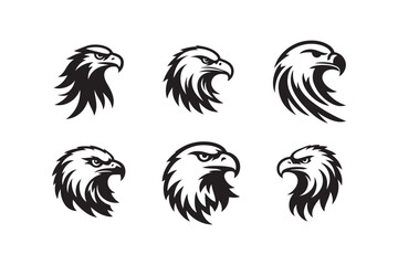 Set of Eagle head logo icon silhouette vector illustration