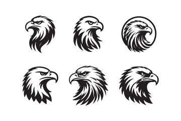 Set of Eagle head logo icon silhouette vector illustration