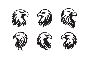 Set of Eagle head logo icon silhouette vector illustration