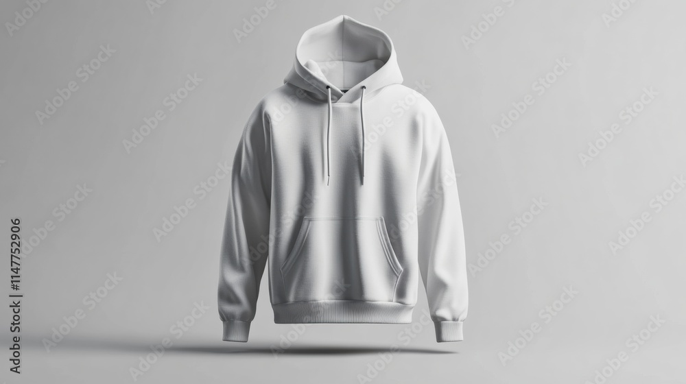 Poster creative mockup featuring a white hoodie against a minimalist grey background for customizable desig