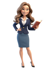 Naklejka premium 3D cartoon female teacher character on transparent background.