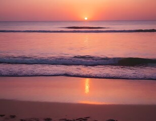 Obraz premium Romantic Sunset Over Ocean with Silhouetted Beach Scene , Tranquil and Serene for Love-Themed Designs