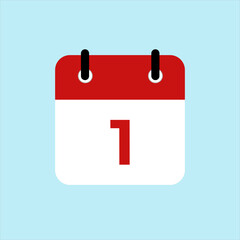 Calendar, date calendar, calendar red and white date and year, vector icon