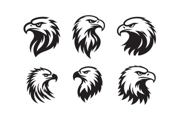 Set of Eagle head logo icon silhouette vector illustration